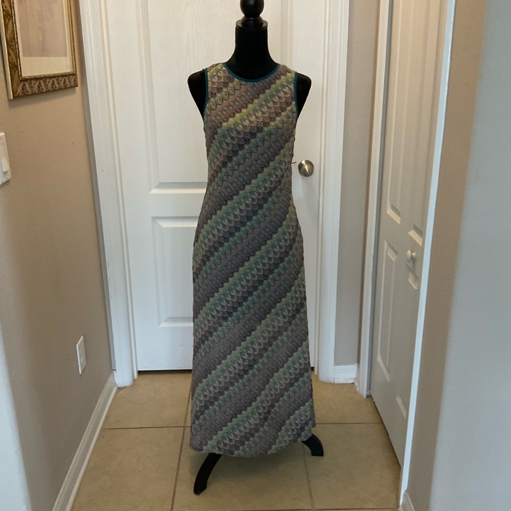 Donna Morgan Green Multicolor Asymmetrical Sheath Dress